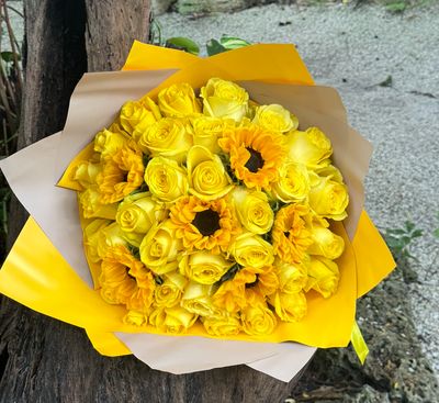 Yellow roses and Sunflowers