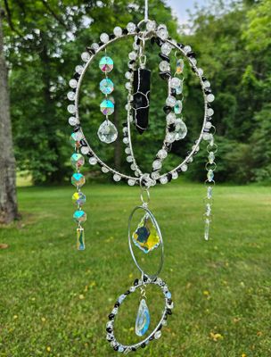 Obsidian &amp; Clear Quartz Crystal Suncatcher Spinner