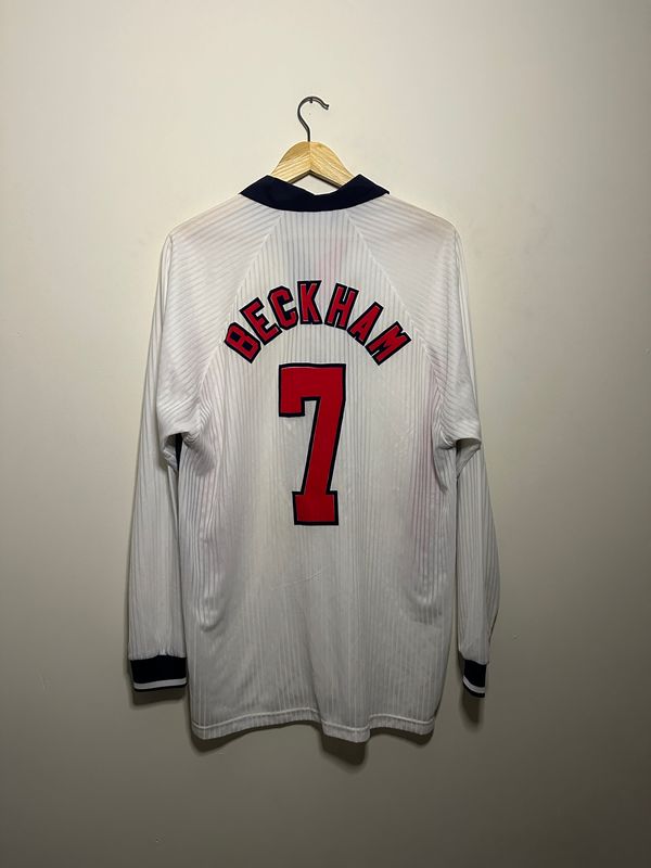 David Beckham England 1998 France World Cup long sleeve home football shirt (XL)