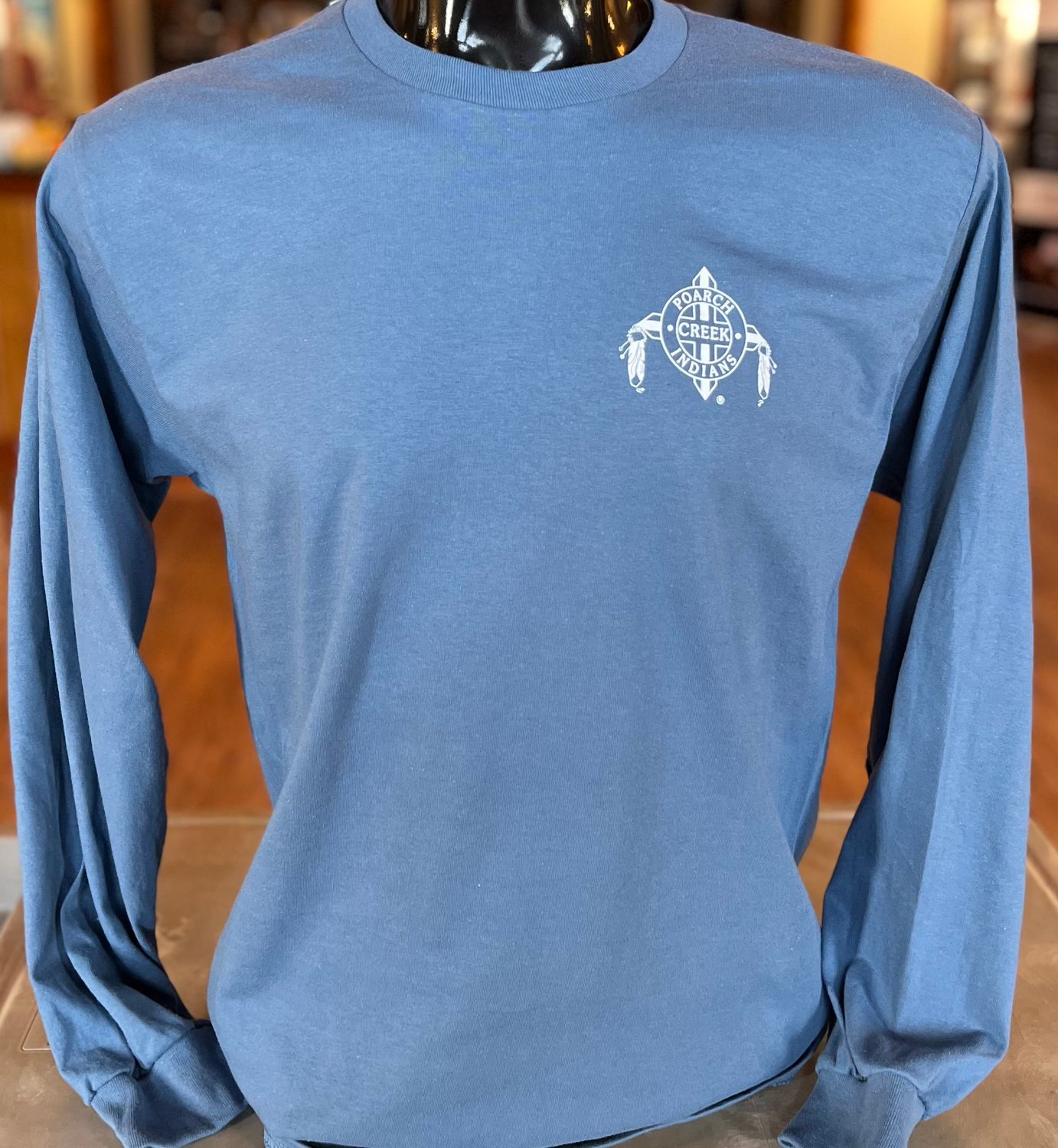 Long-sleeve Logo Tee, Color: Indigo Blue, Size: Small