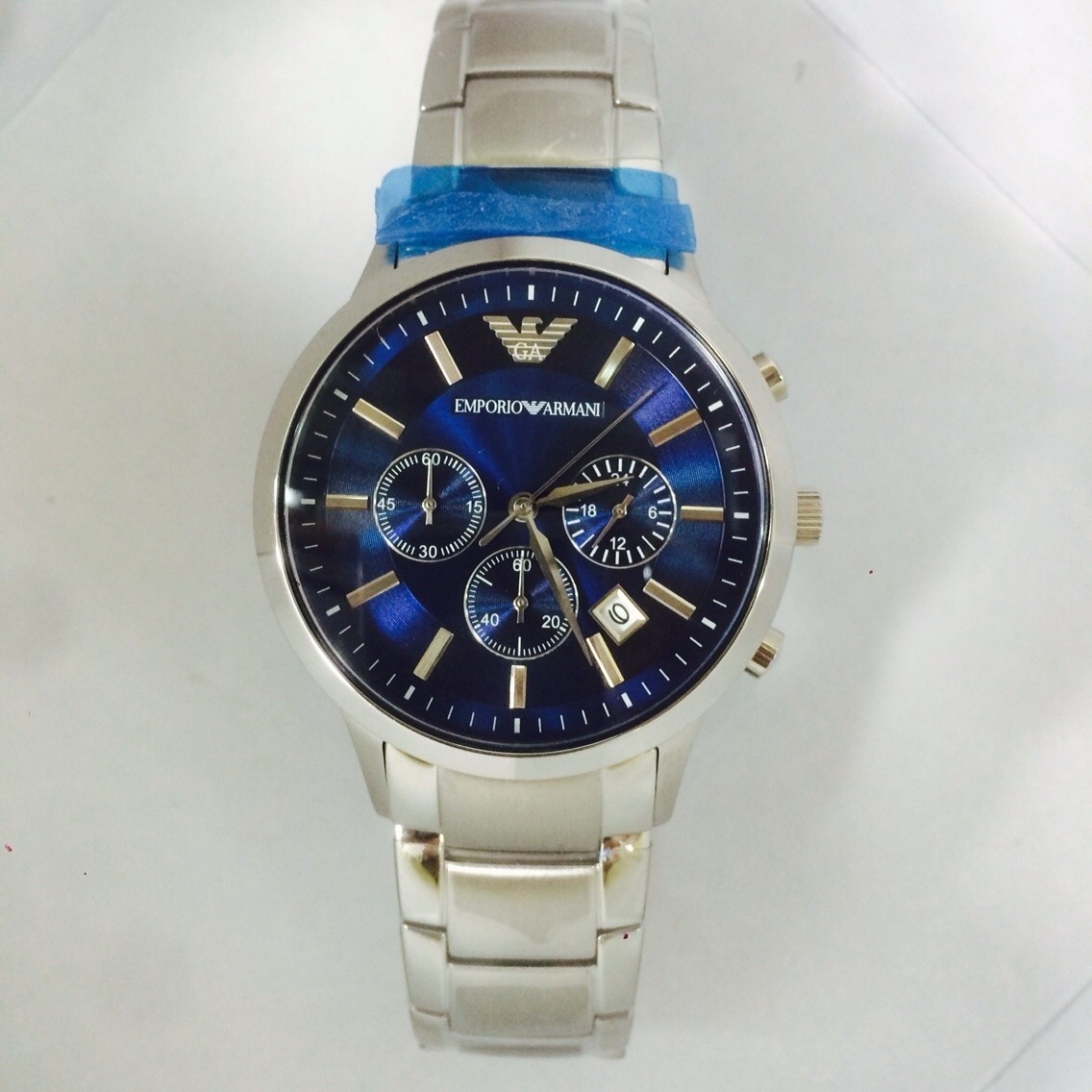 men's blue dial stainless steel chronograph emporio armani watch ar2448