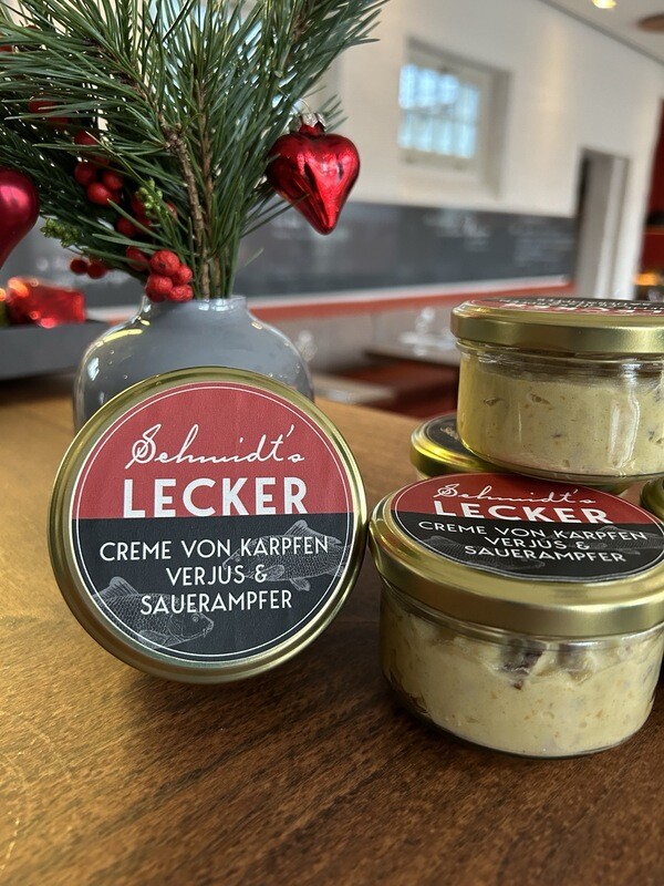 Creme von Karpfen, Verjus &amp; Sauerampfer (zur Abholung, täglich verfügbar)