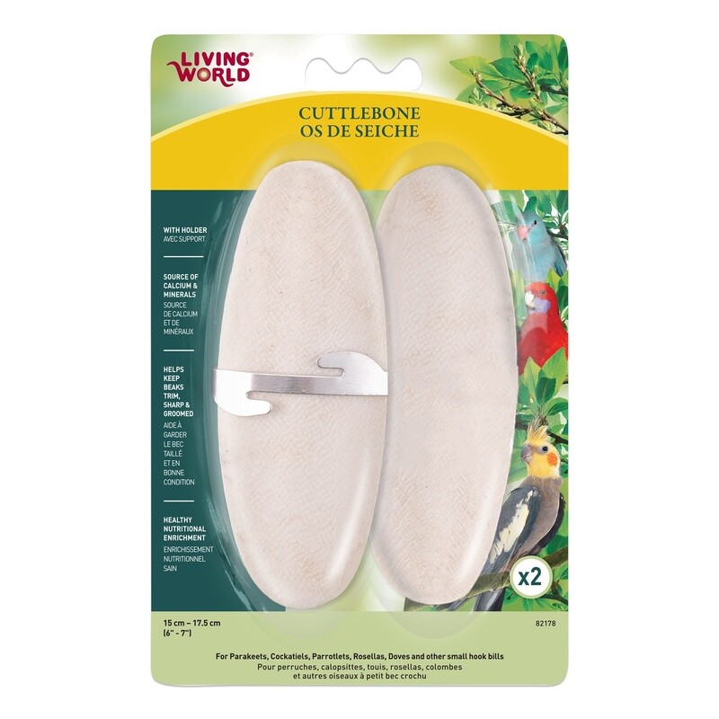 Living World Cuttlebone with Holder - Large - 15 - 18 cm (6in - 7in) - Twinpack