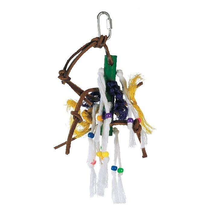 Living World Junglewood Bird Toy, Small Wood Peg with Ropes, Leather Strips and Beads with hanging Clip