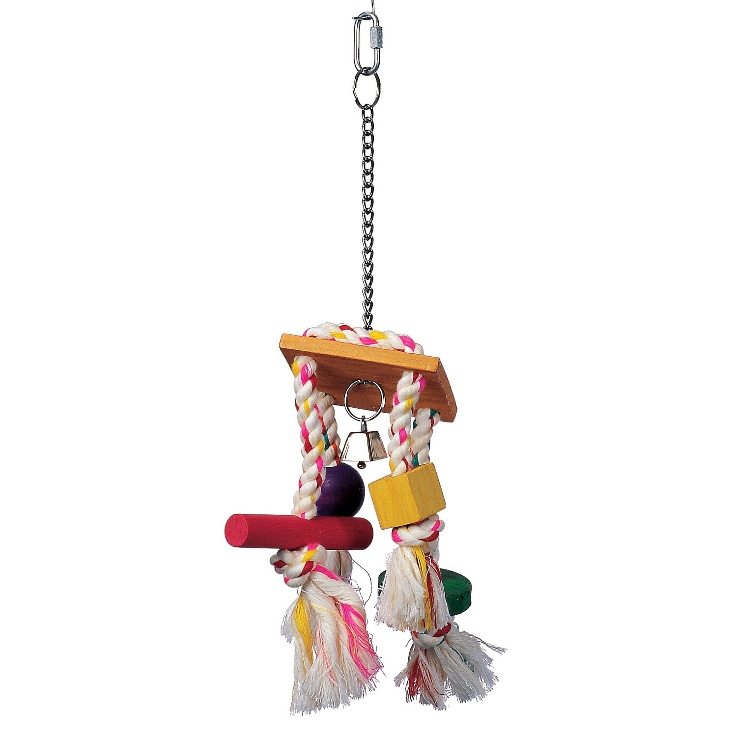 Living World Junglewood Bird Toy, Rope Chime with Bell, Cylinder, Block and Bead with Hanging Clip