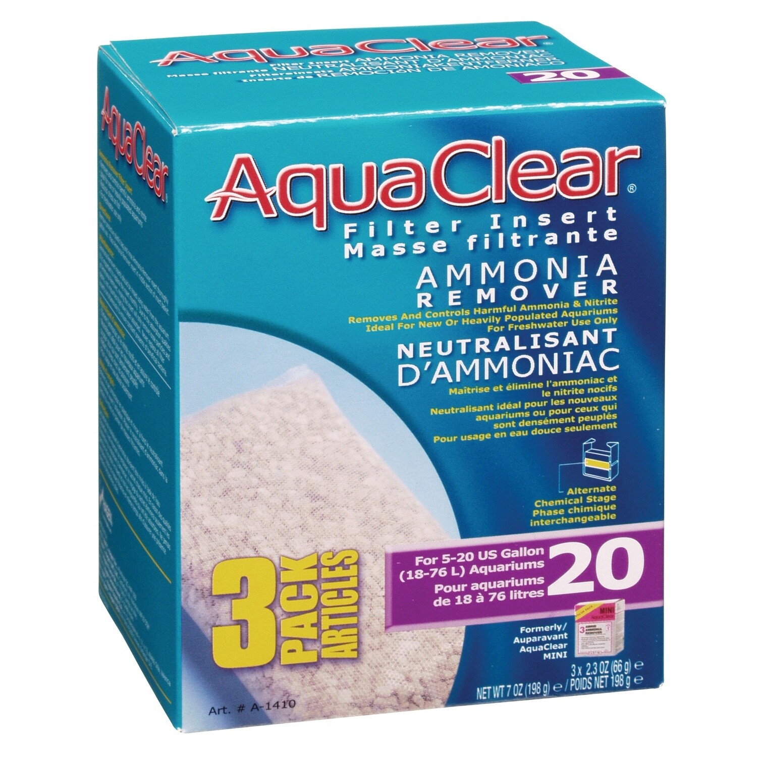 AquaClear 20 Ammonia Remover Filter Insert 3 pack, 198g (7oz)