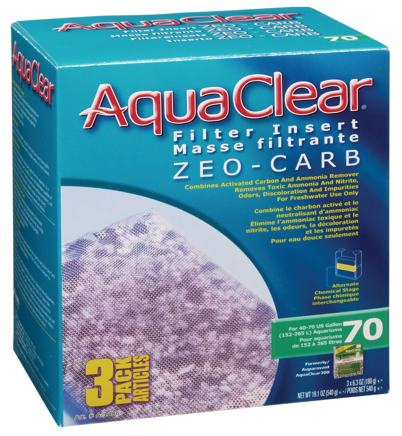 AquaClear 70 Zeo-Carb Filter Insert - 540 g (19 oz) - 3 pack