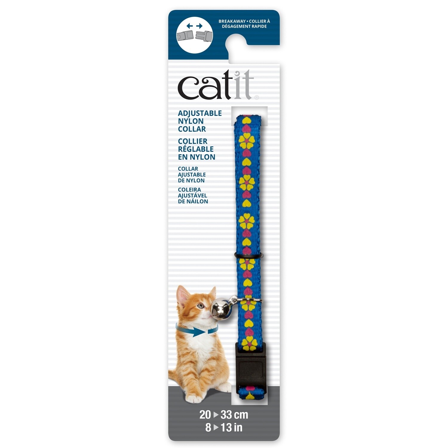 Catit Adjustable Breakaway Nylon Collar - Blue with Flowers - 20-33 cm (8-13 in)