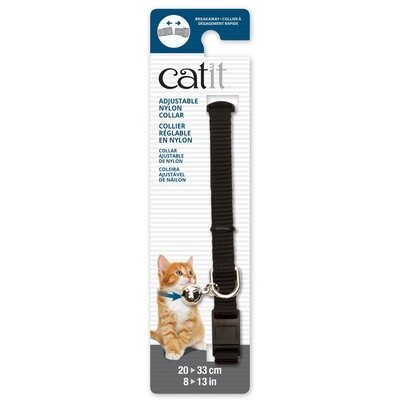 Catit Adjustable Breakaway Nylon Collar - Black - 20-33 cm (8-13 in)