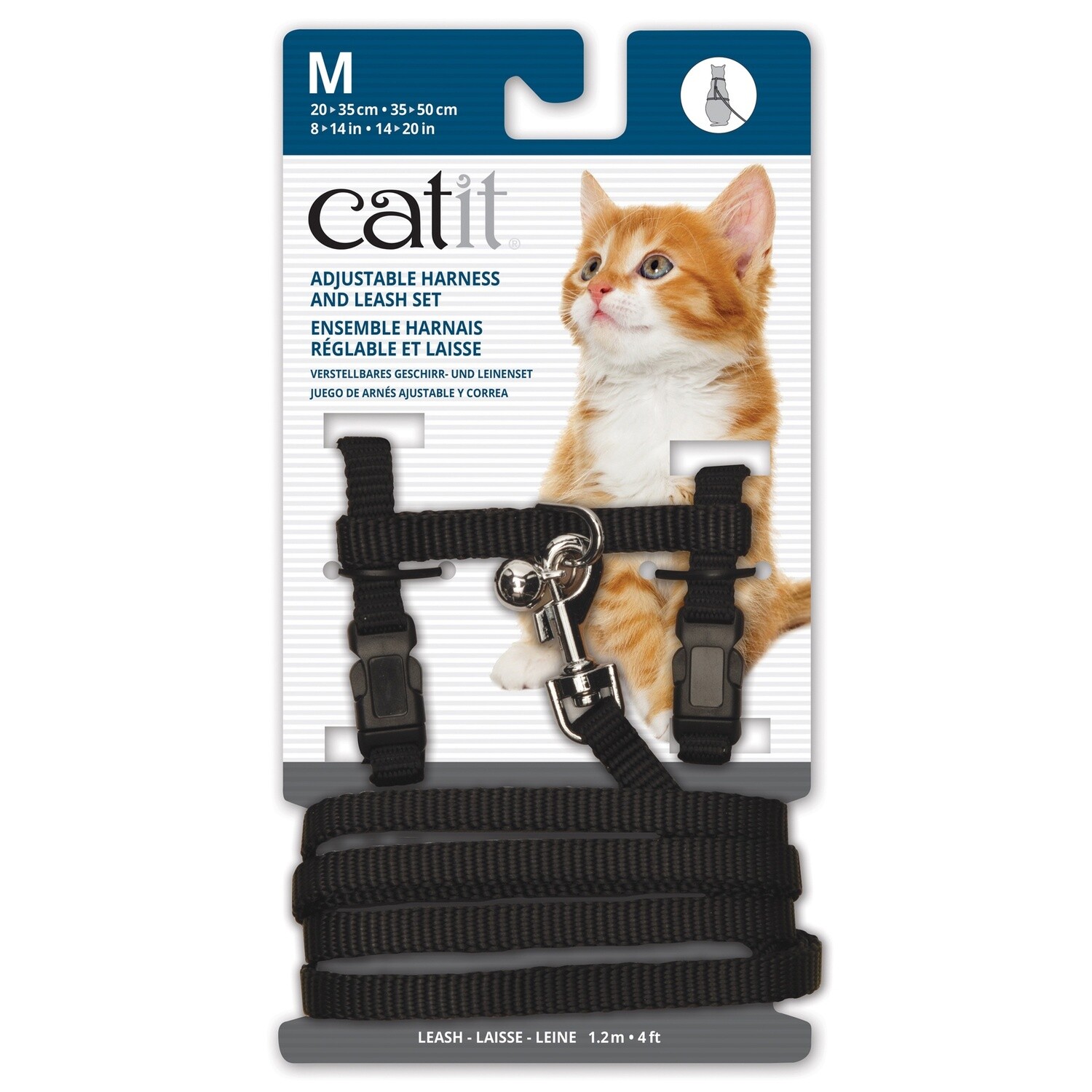 Catit Adjustable Nylon Harness &amp; Leash Set - Black - Medium