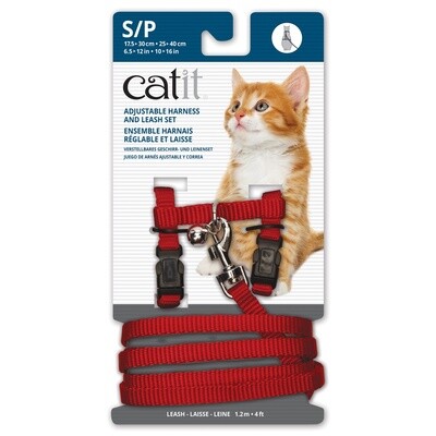 Catit Adjustable Nylon Harness &amp; Leash Set - Red - Small