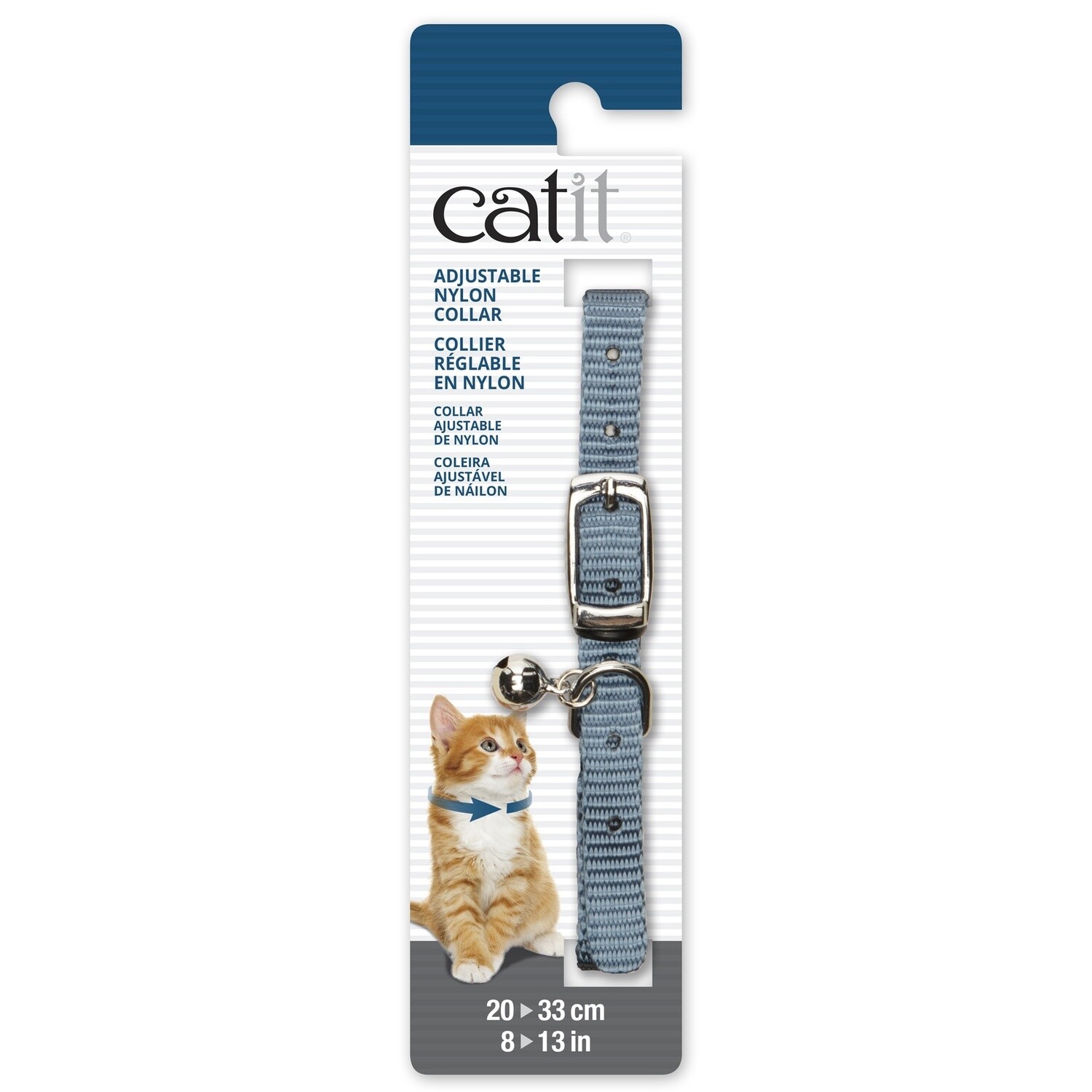 Catit Buckle Nylon Cat Collar - Blue - 9.5 mm (3/8in) x 20 cm - 33 cm (8-13in)