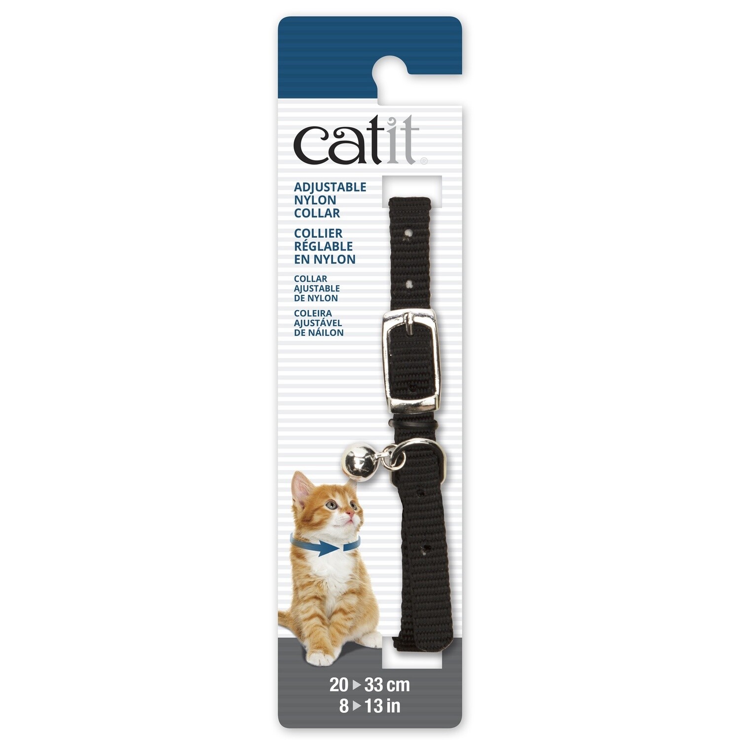 Catit Buckle Nylon Cat Collar - Black - 9.5 mm (3/8in) x 20 cm - 33 cm (8-13in)