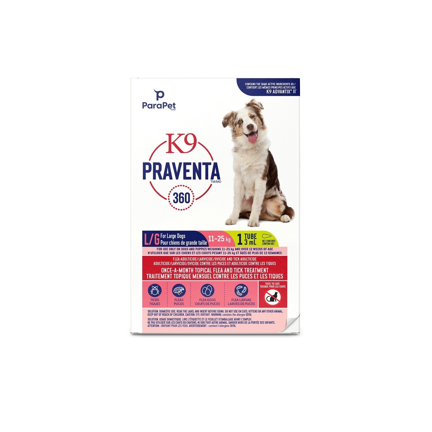 K9 Praventa 360 Flea &amp; Tick Treatment - Large Dogs 11 kg to 25 kg - 1 Tube