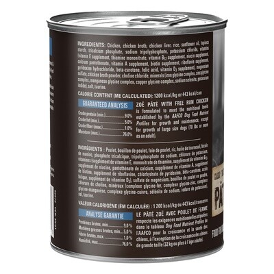 Zoë Pâté with Free Run Chicken for Dogs – 369 g (13 oz)