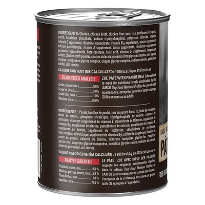 Zoë Pâté with Prairie Beef for Dogs – 369 g (13 oz)