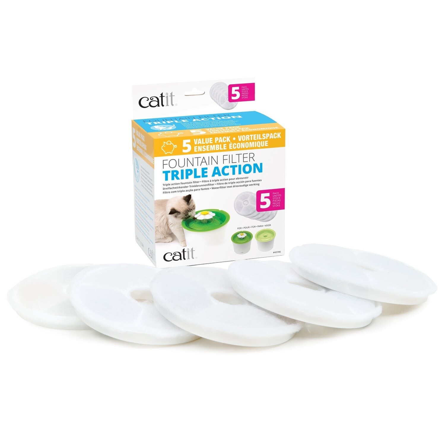 Catit Triple Action Fountain Filter - 5 pack