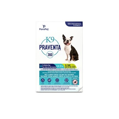 K9 Praventa 360 Flea &amp; Tick Treatment - Medium Dogs 4.6 kg to 11 kg - 1 Tube