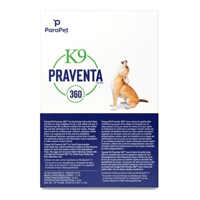 K9 Praventa 360 Flea &amp; Tick Treatment - Small Dogs up to 4.5 kg - 1 Tubes