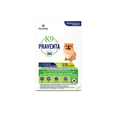K9 Praventa 360 Flea &amp; Tick Treatment - Small Dogs up to 4.5 kg - 1 Tubes