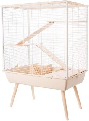 Neo Cosy Small Pet Cage - Wide Bars (15 mm) - Beige with White Wire - 78 x 48 x 80 cm