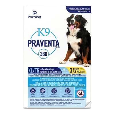K9 Praventa 360 Flea &amp; Tick Treatment - Extra Large Dogs over 25 kg - 3 Tubes