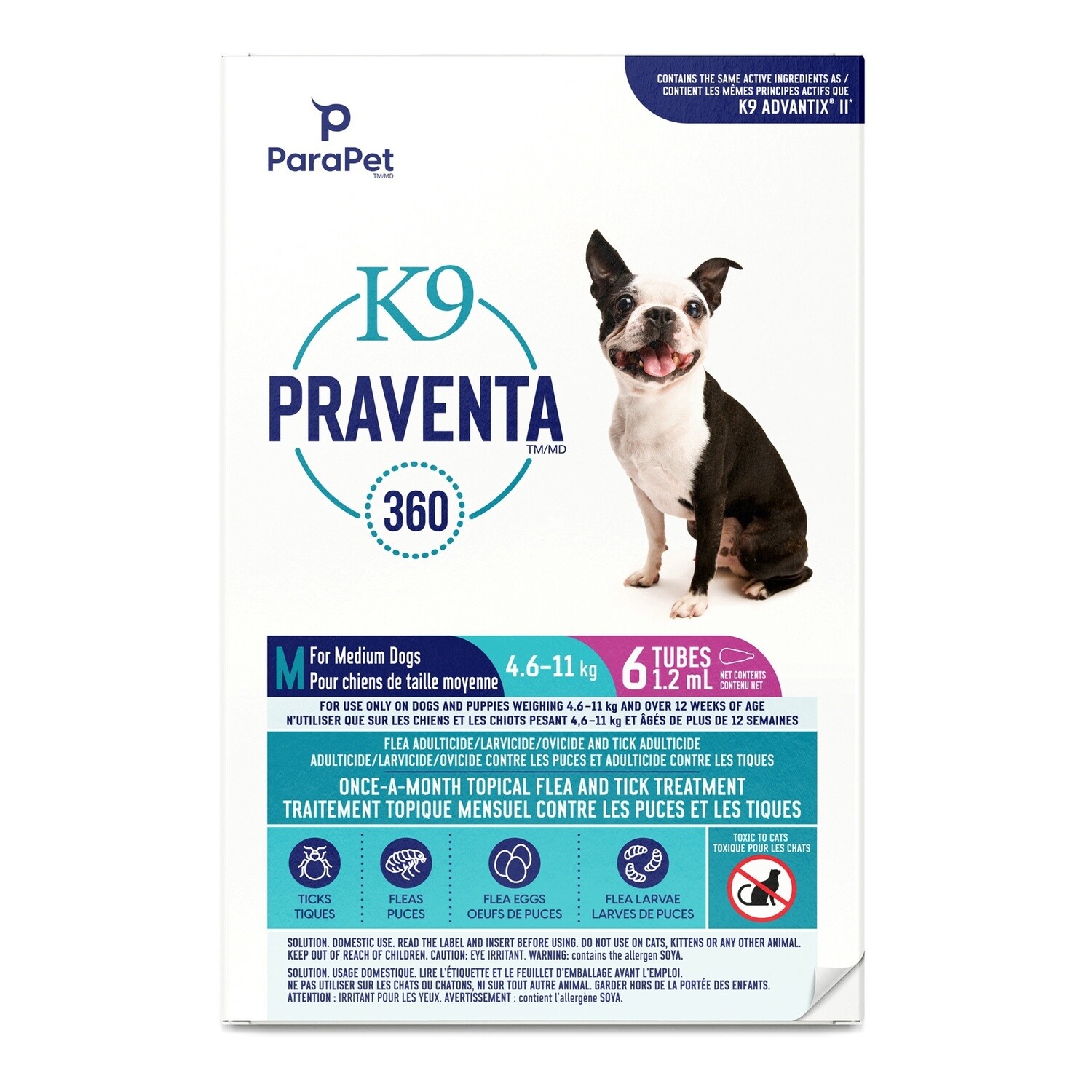 K9 Praventa 360 Flea &amp; Tick Treatment - Medium Dogs 4.6 kg to 11 kg - 6 Tubes