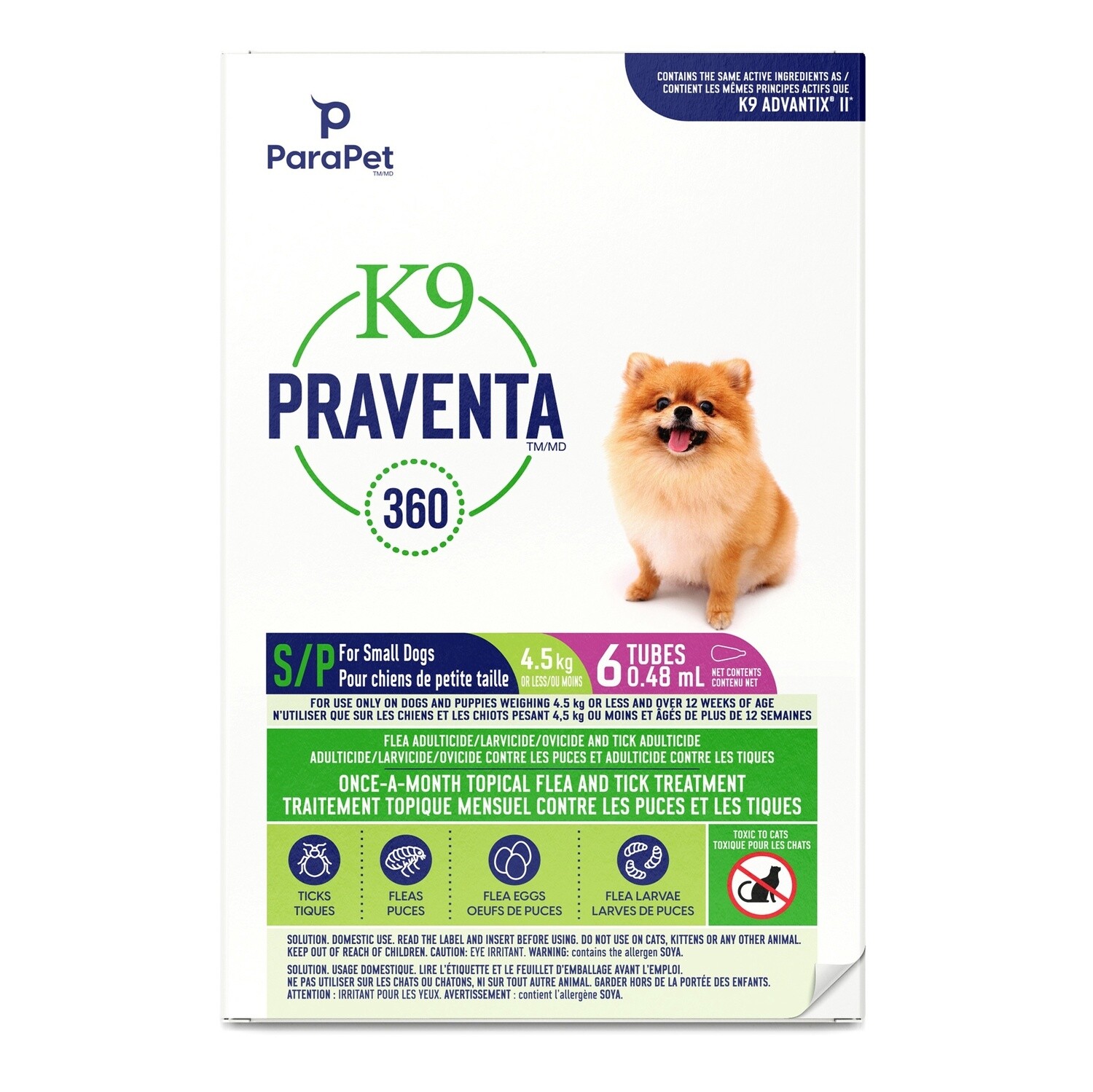 K9 Praventa 360 Flea &amp; Tick Treatment - Small Dogs up to 4.5 kg - 6 Tubes