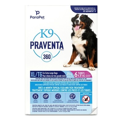 K9 Praventa 360 Flea &amp; Tick Treatment - Extra Large Dogs over 25 kg - 6 Tubes