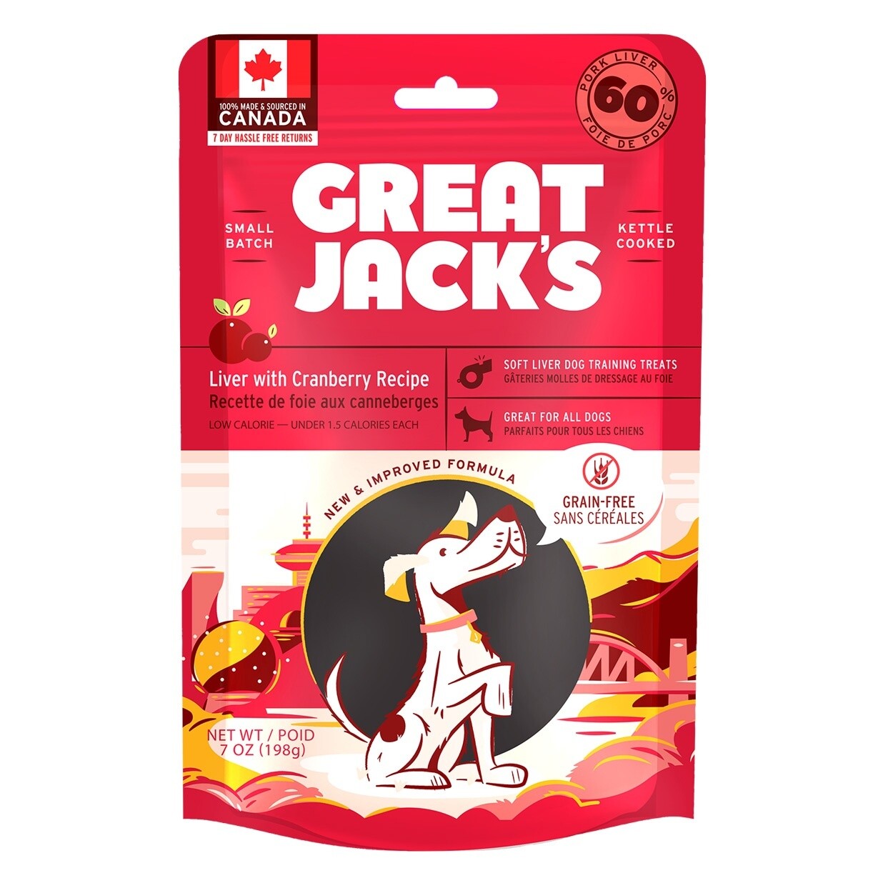 Great Jack&#39;s - Grain-Free Soft Liver Dog Training Treats - Liver with Cranberry Recipe - 198 g