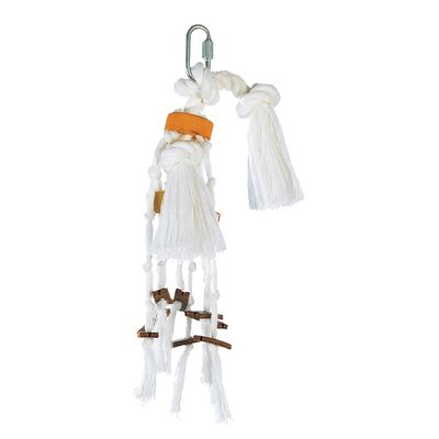 Living World Junglewood Bird Toy - l Rope With Wood Cylinders - Leather Strips - Small