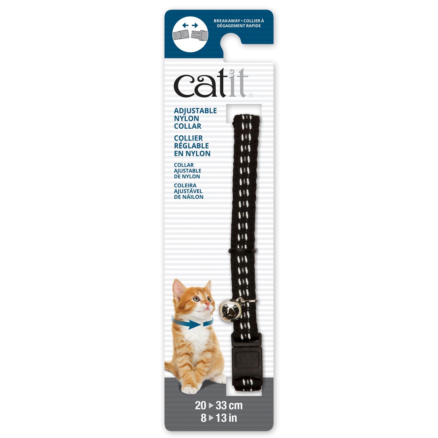 Catit Adjustable Breakaway Nylon Collar - Reflective Black - 20-33 cm (8-13 in)