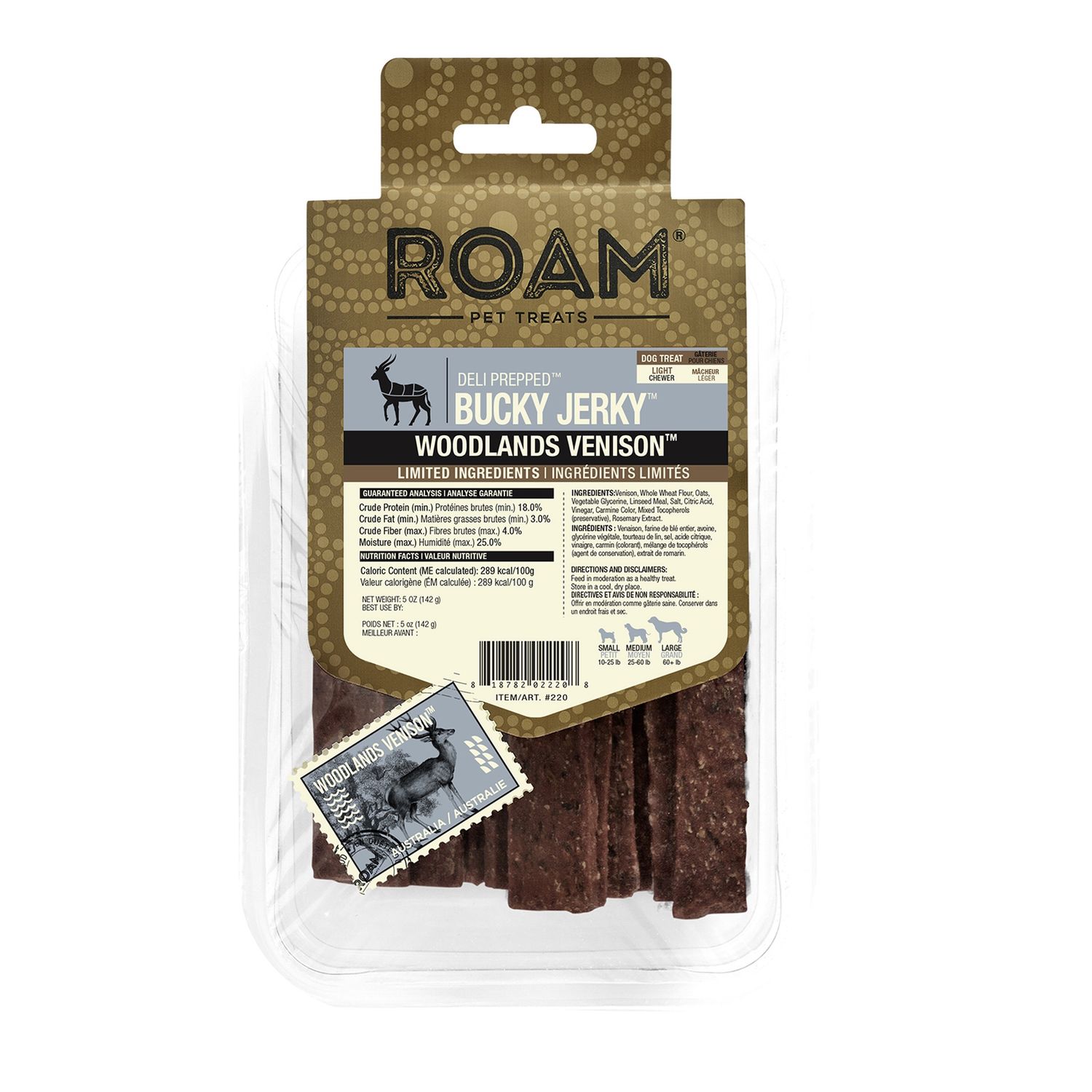 Roam Bucky Jerky - Woodlands Venison - 142 g (5 oz)