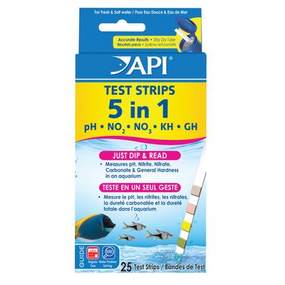 API - 5 in 1 Aquarium Test Strips - 25 pk