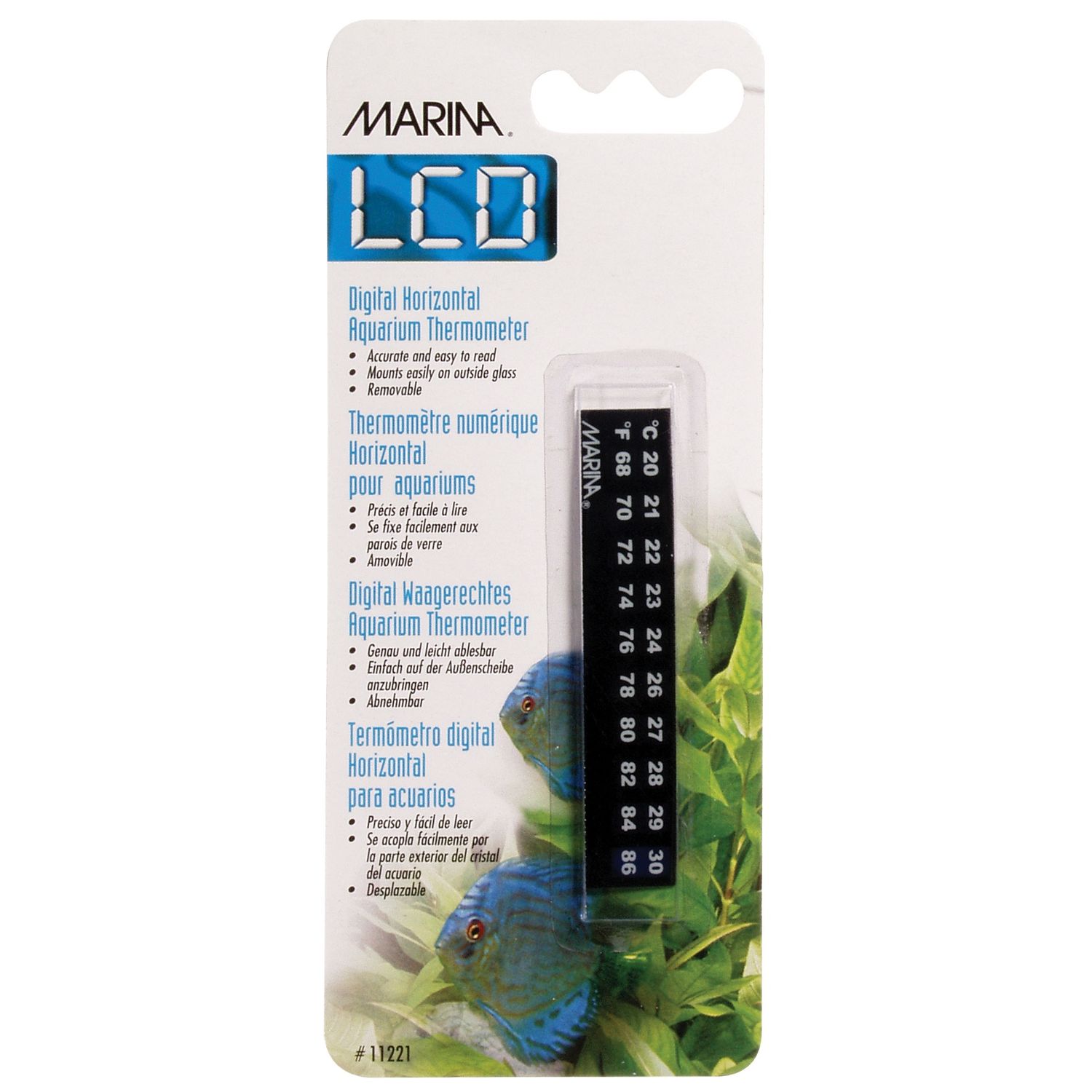 Marina Horizontal LCD Aquarium Thermometer - Centigrade - Fahrenheit - 20 to 30° C (68 to 86° F)
