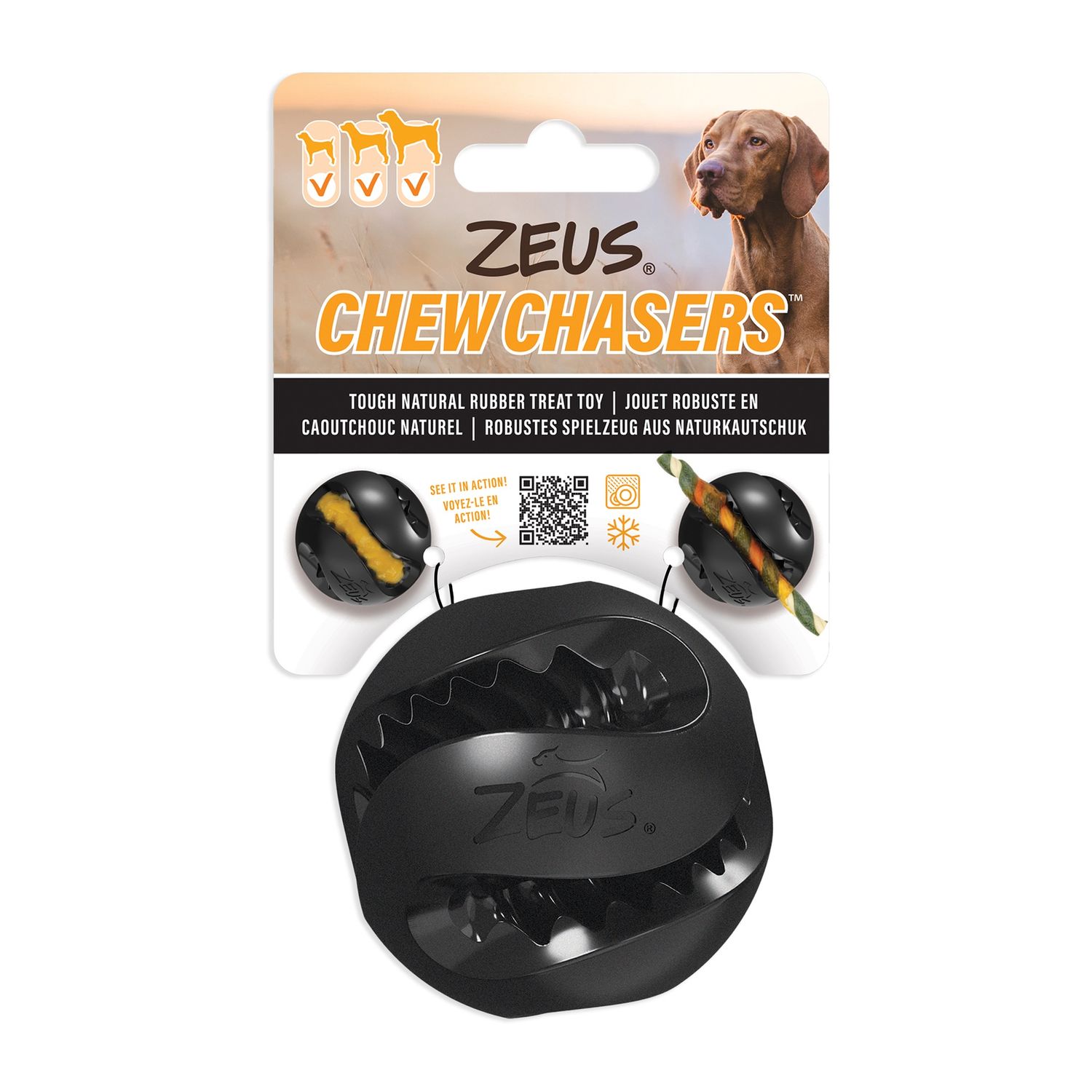 Zeus Chewchasers Rubber Treat Ball - Black - 7.5 cm diam. (3 in)
