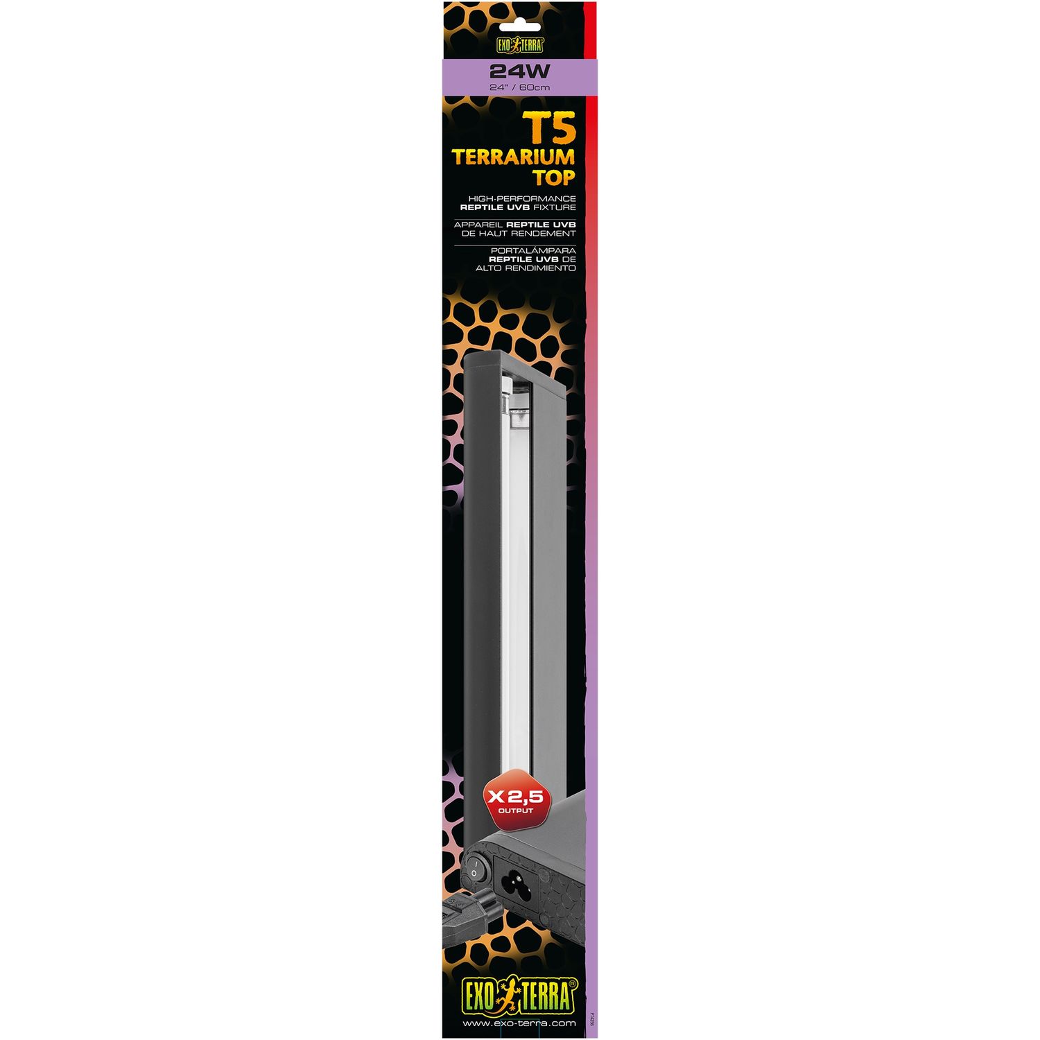 Exo Terra T5 Terrarium Top High-Performance Reptile UVB Fixture - 24W - 60 cm (24 in)