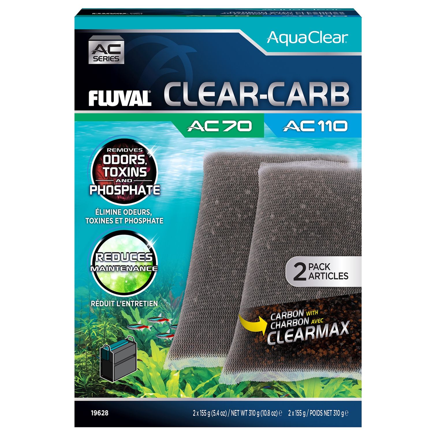 Clear-Carb for AquaClear AC70/AC110 Power Filter, 10.8 oz / 310 g, 2-Pack
