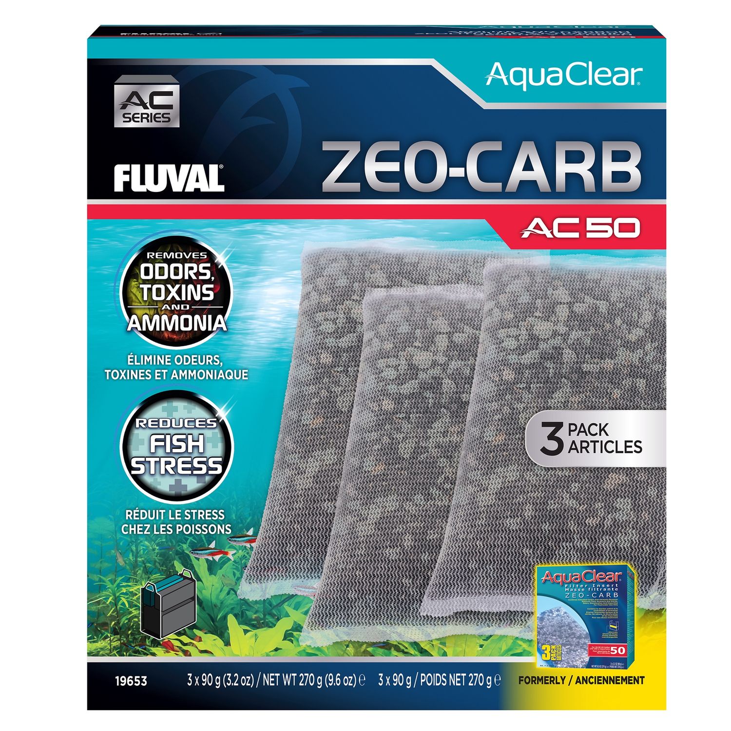 Zeo-Carb for AquaClear AC50 Power Filter, 9.5 oz / 270 g, 3-Pack
