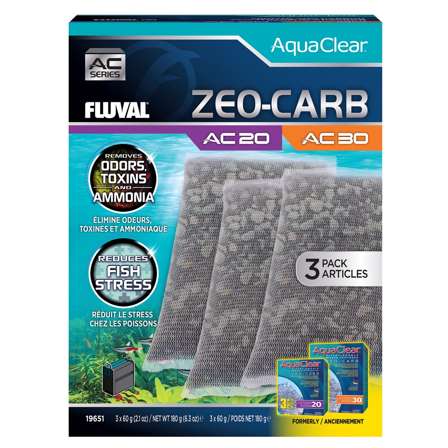 Zeo-Carb for AquaClear AC20/AC30 Power Filter, 6.3 oz / 180 g, 3-Pack