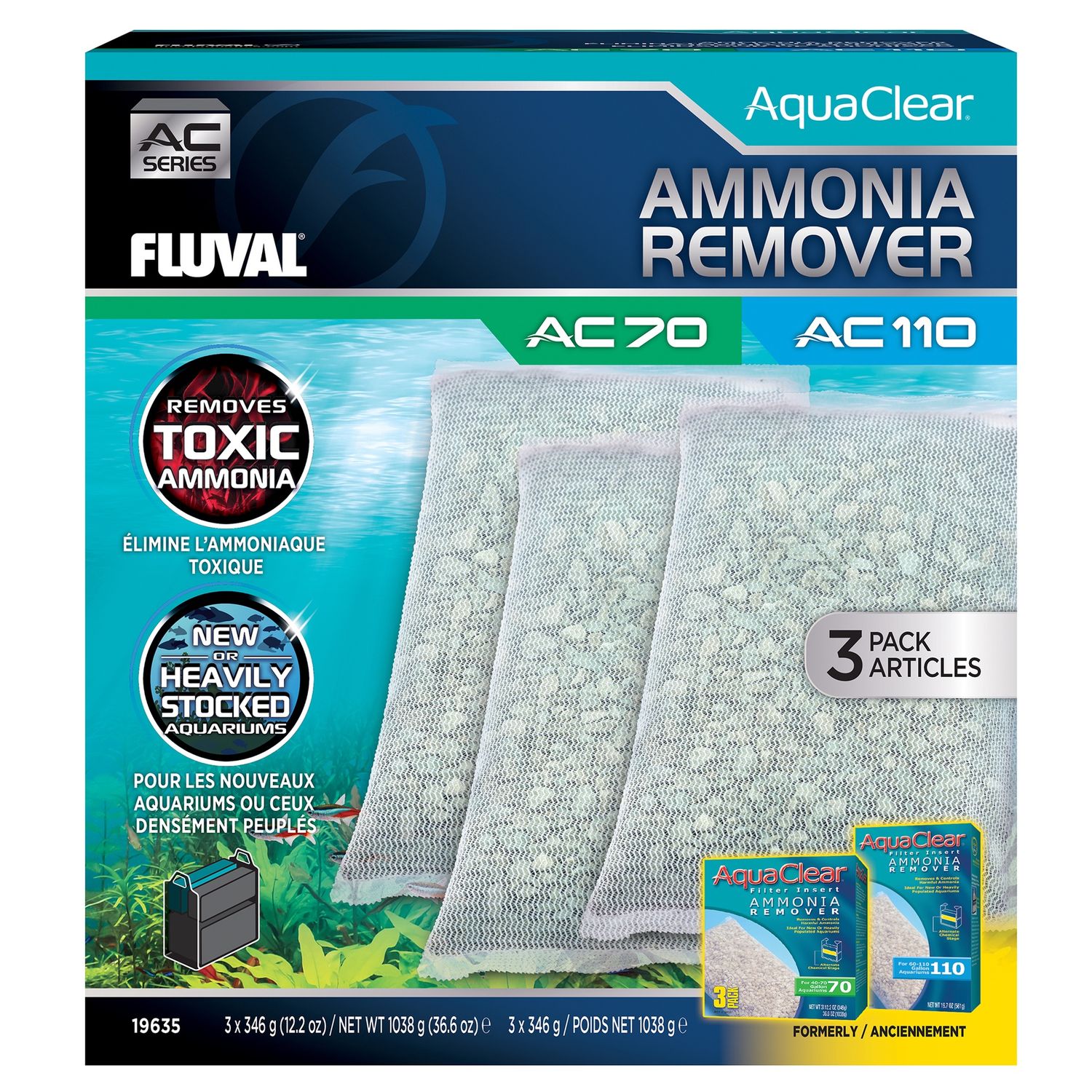 Ammonia Remover for AquaClear AC70/AC110, 36.6 oz / 1038 g, 3-Pack