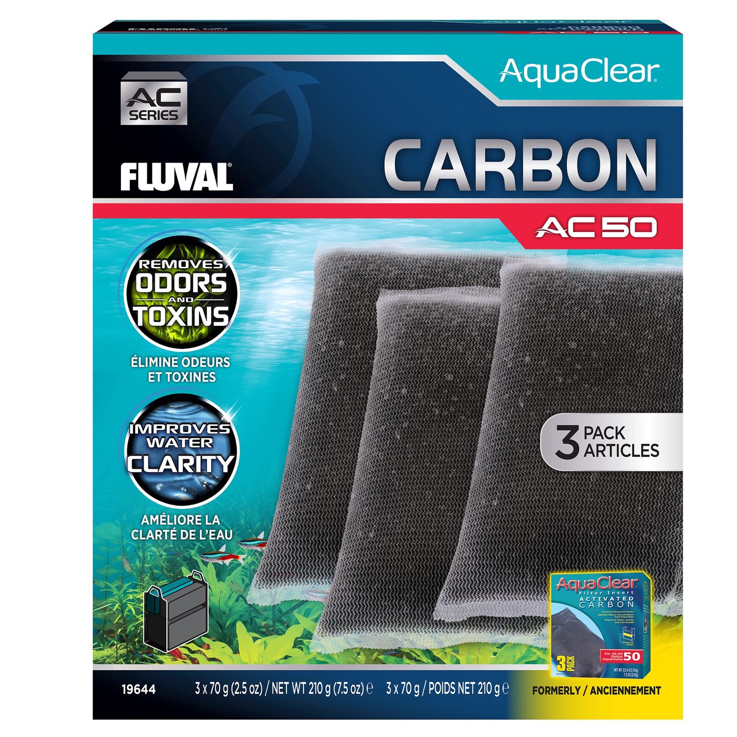 Carbon for AquaClear AC50 Power Filter, 7.5 oz / 210 g, 3-Pack