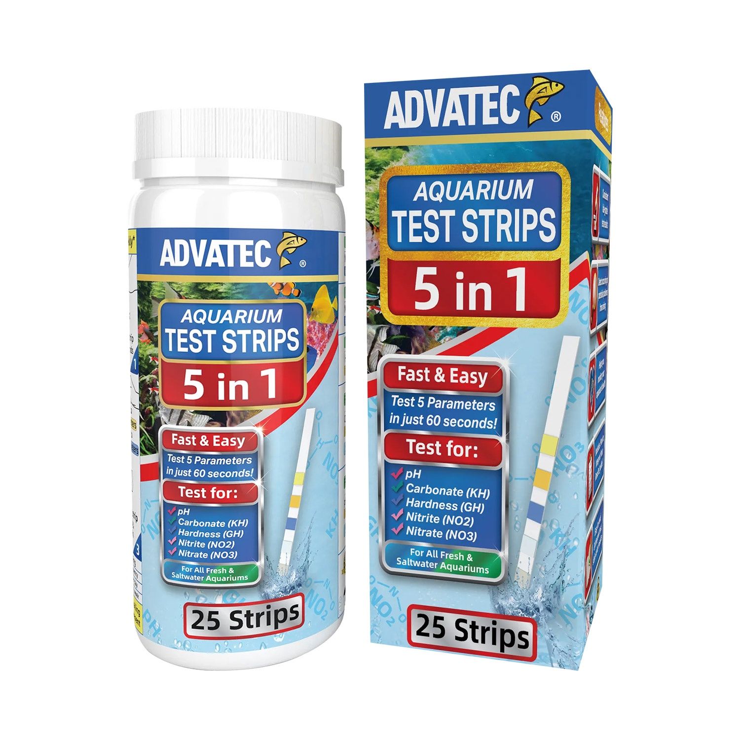 Advatec - 5 in 1 Aquarium Test Strips  - 25 Strips