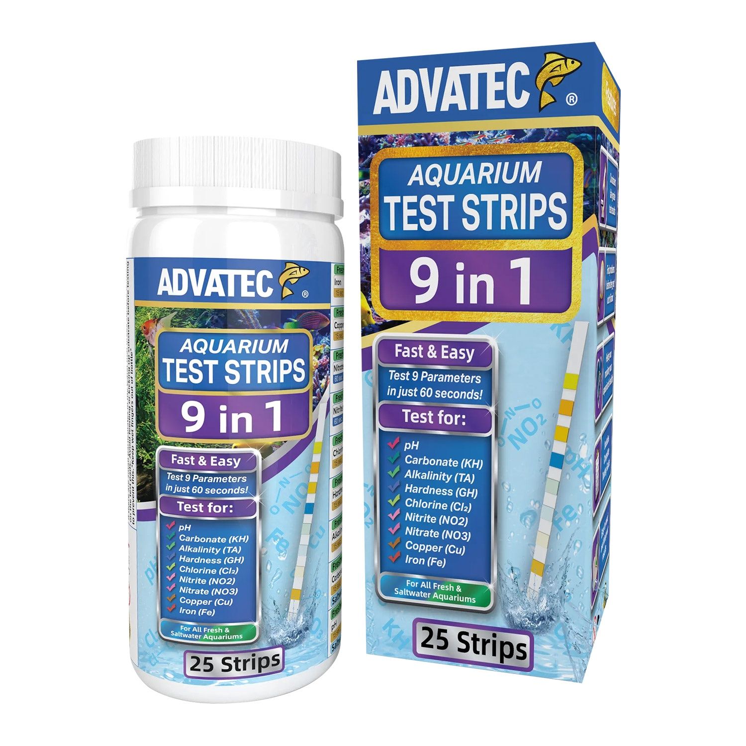 Advatec - 9 in 1 Aquarium Test Strips  - 25 Strips