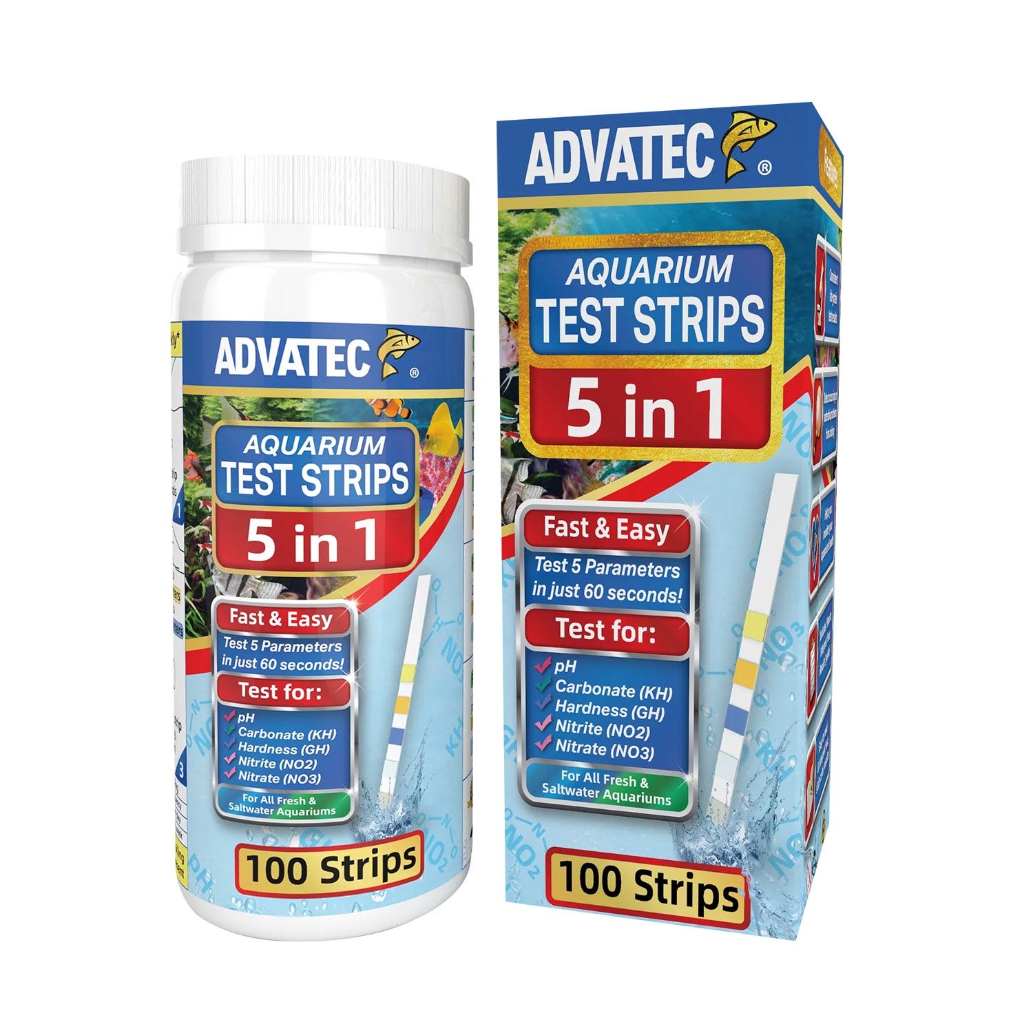 Advatec- 5 in 1 Aquarium Test Strips  - 100 Strips