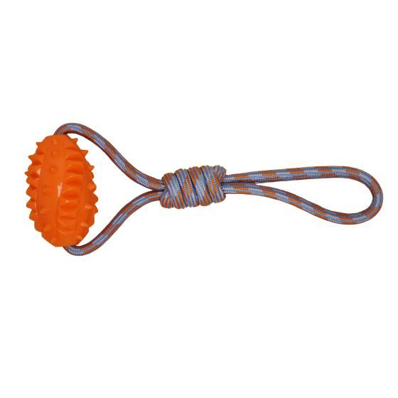 Bud'Z Floating Rope Toy For Dog - Football With Handle, Orange and Blue 38cm