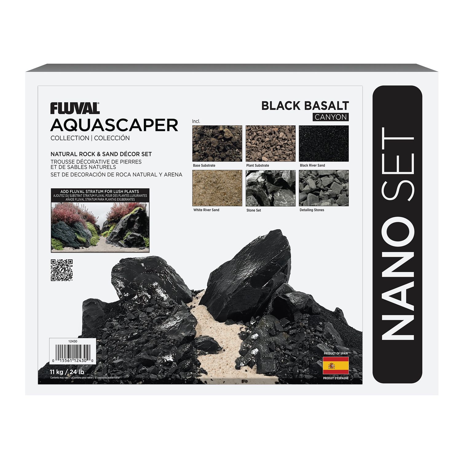 Fluval Black Basalt Aquascaper Natural Rock &amp; Sand Décor - Nano Set - 11 kg (24 lb)