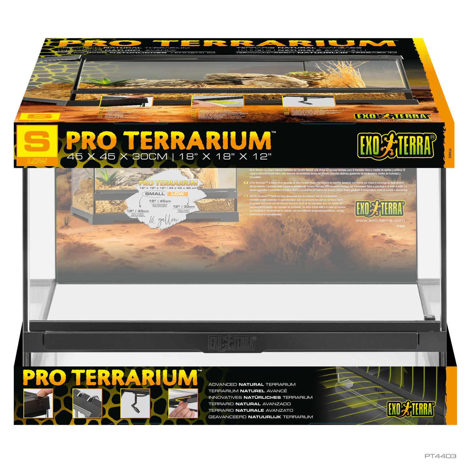Exo Terra Pro Terrarium Advanced Natural Terrarium - Small-Low - 45 x 45 x 30 cm (17.72 x 17.72 x 11.81 in)