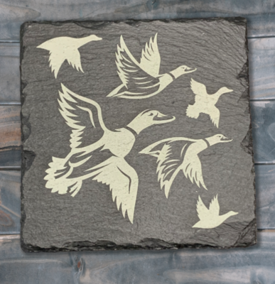 Duck Shooting - Engraved Slate Coaster