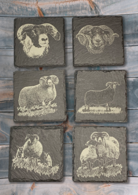Set of Six Blackface Slate Coasters